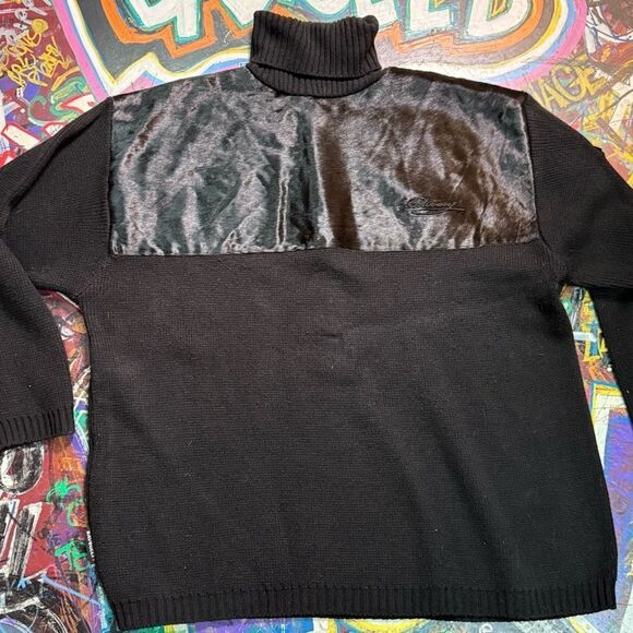 Vintage 80s Davoucci Hip Hop Turtleneck – Cowhide Fur Panel & Sleeve Pocket - Picture 2 of 13